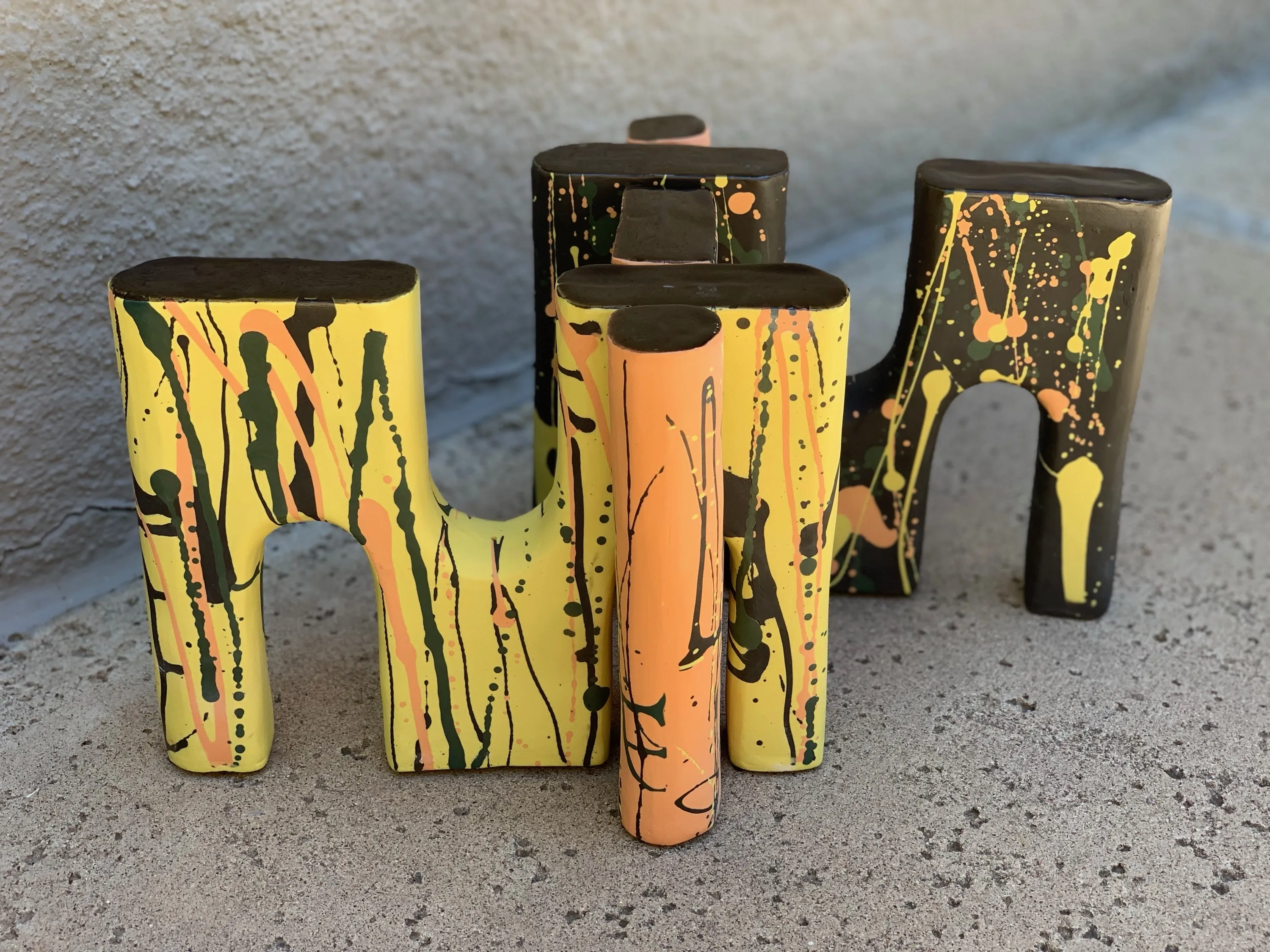 Architectural Vases (Detail), Stoneware, slab-built, splatter glaze, 2023