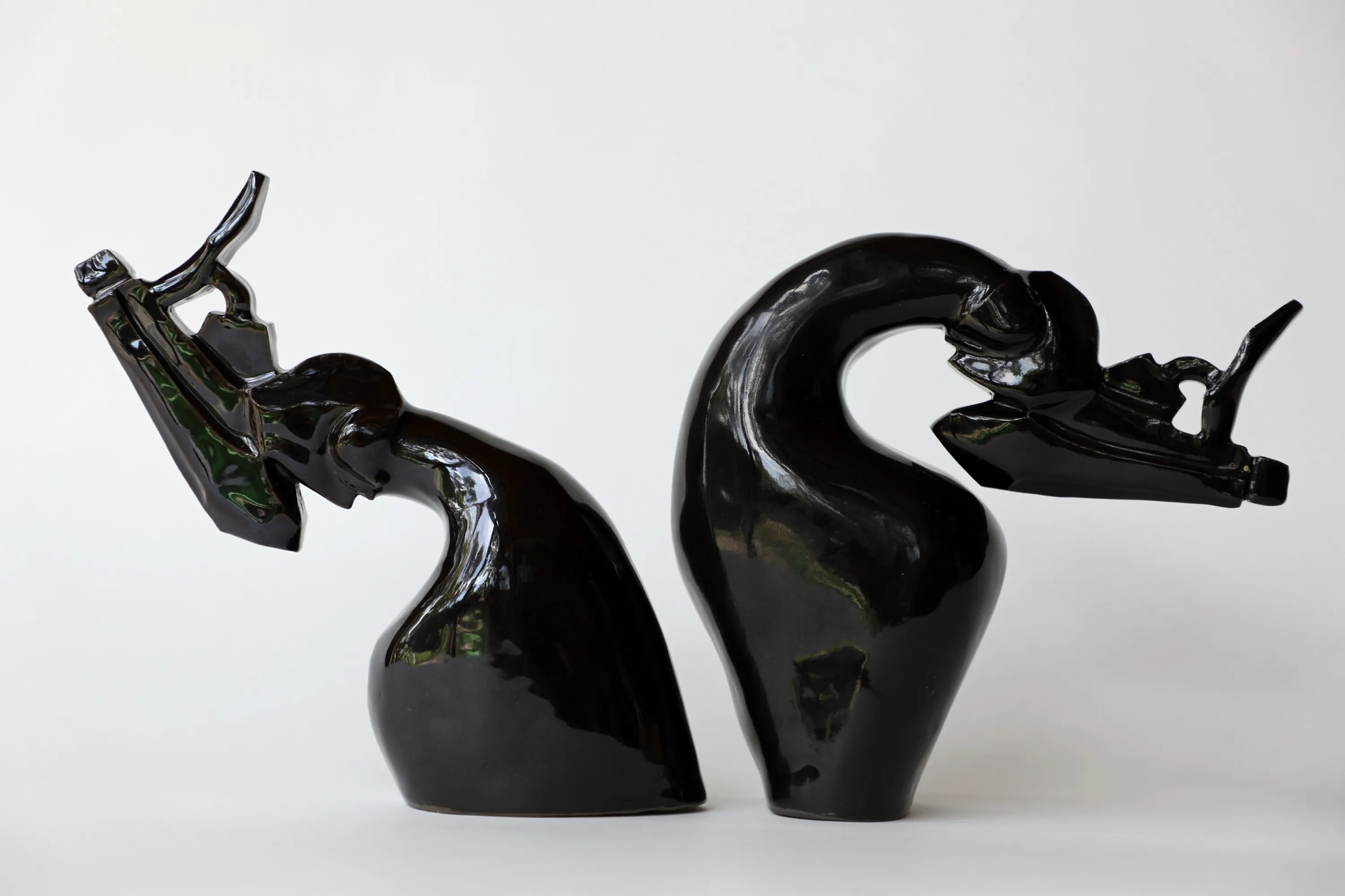 The Druids and the Fates (Black Pair), Ceramic, black gloss glaze, 2023