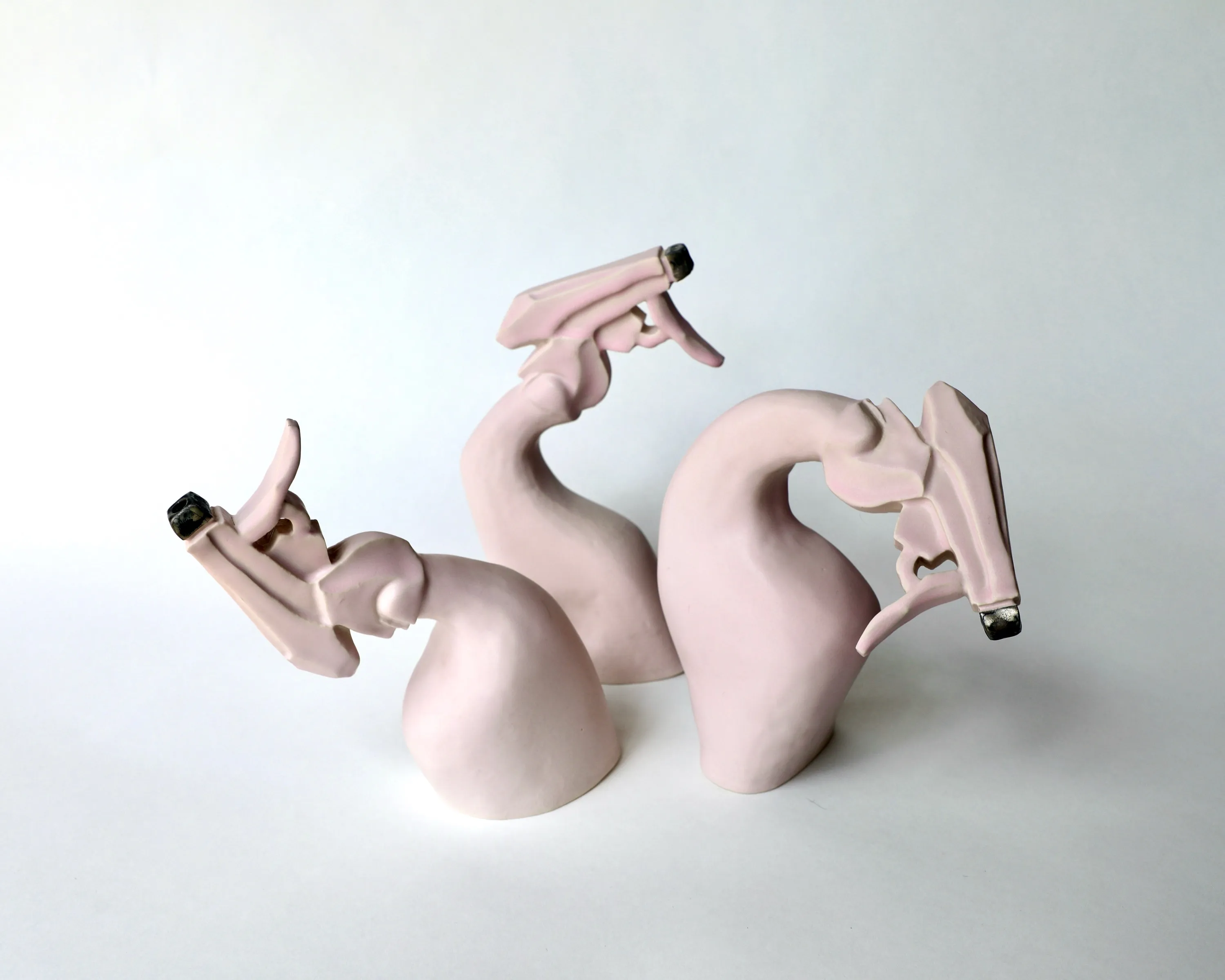 The Druids and the Fates (Pink Trio), Ceramic, pink matte glaze, 2023