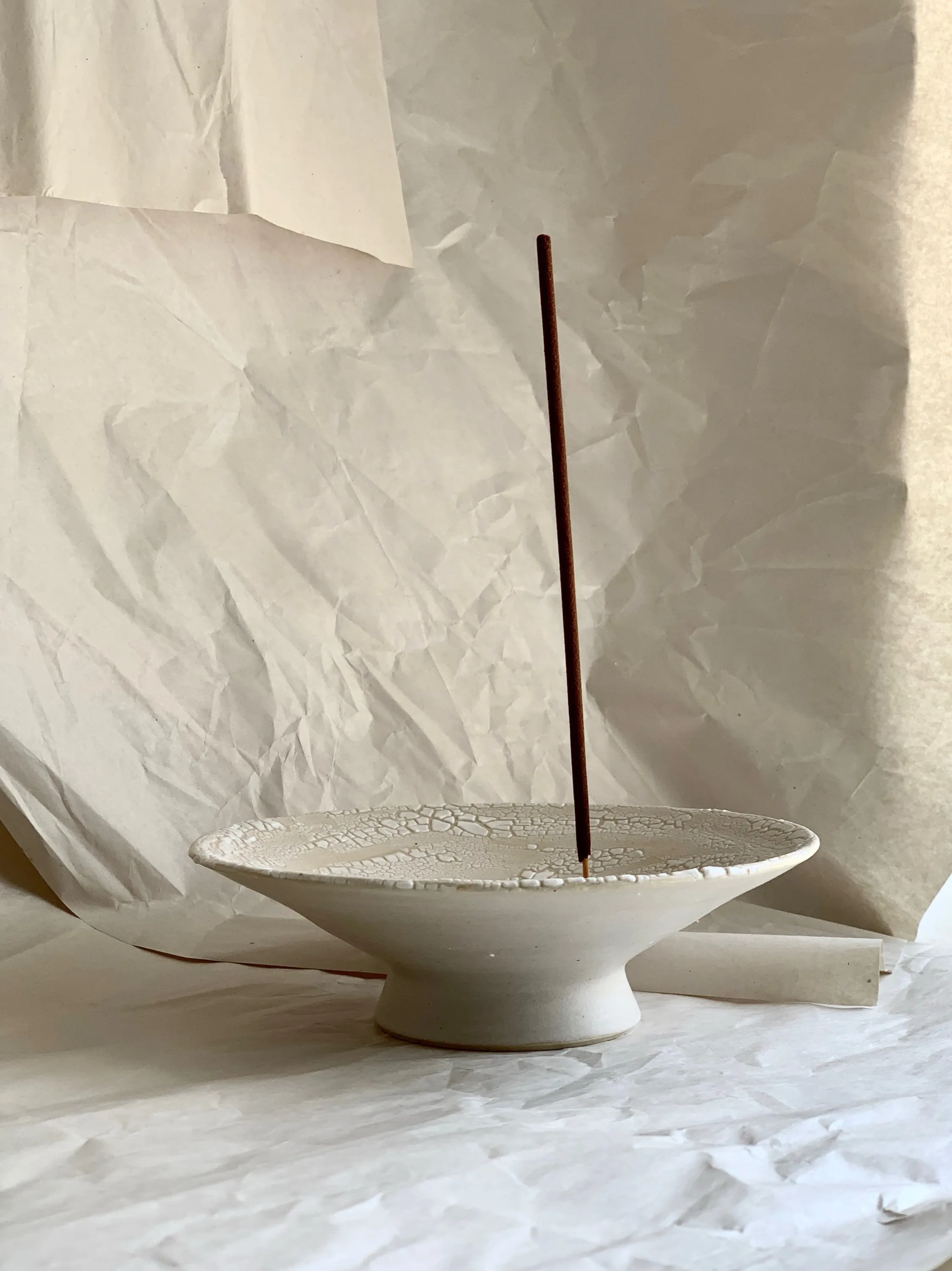 Incense Holder (Crawl Glaze), Stoneware, footed, crackle/crawl glaze, 2023