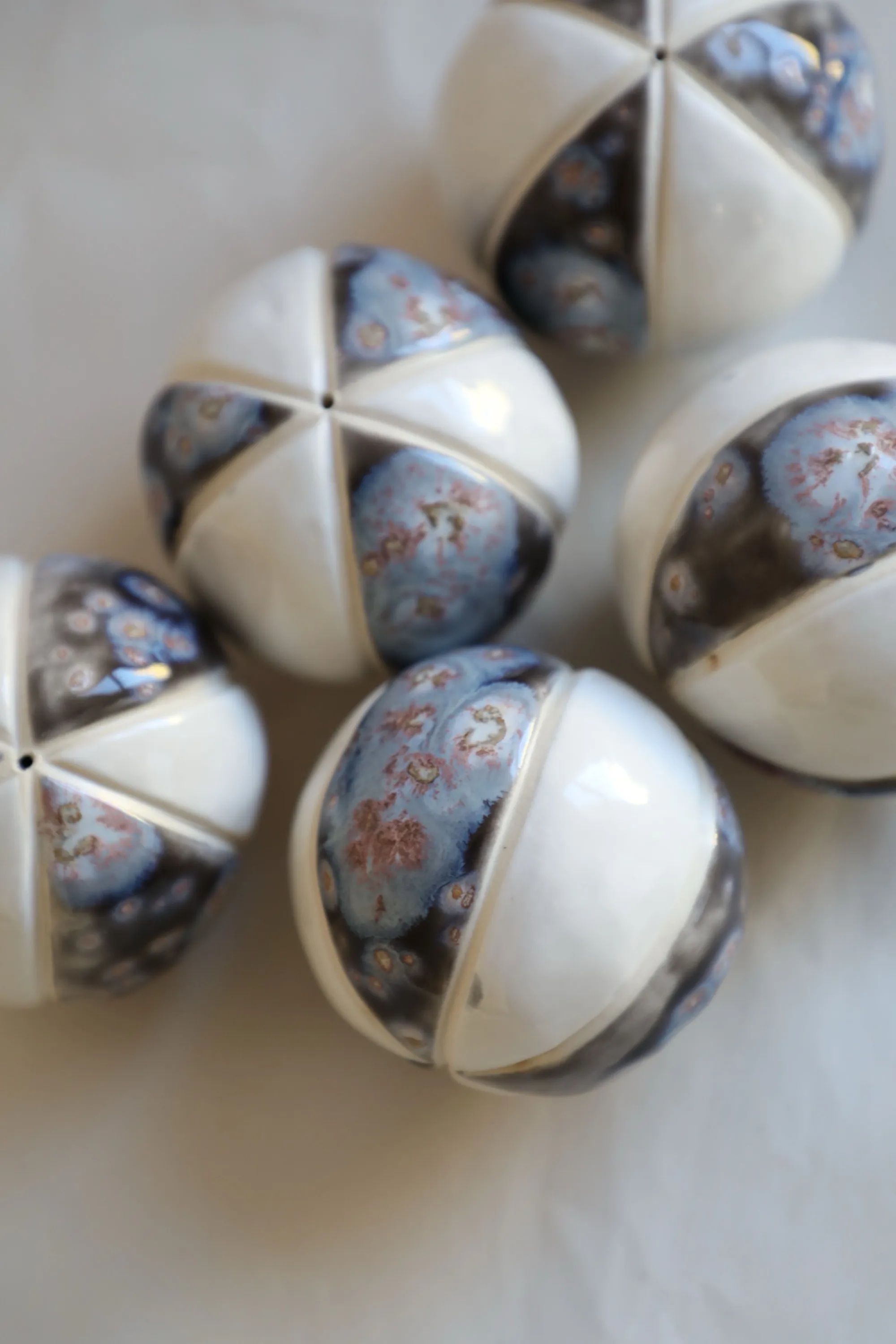 Crystalline Spheres (Flat Lay), Porcelain, crystalline glaze, 2023